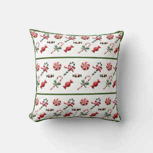 Coussin Sucre de canne de Noël Vert Blanc traditionnel