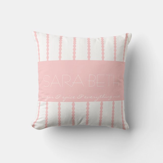 Coussin Sucre et épices &... Pink/White Stripes w Name (Recto)