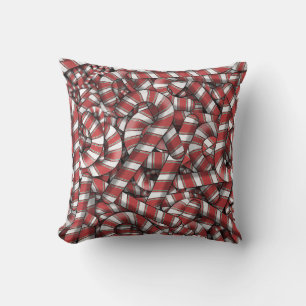 Coussin Sucres de canne Abstraits à rayures rouges tordues