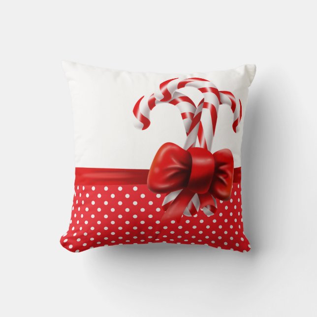 Coussin Sucres de canne de Noël Bow avec point rouge et bl (Recto)