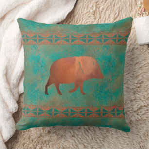 Coussin Sud-ouest Javelina Daddy Cuivre Motif Turquoise 20
