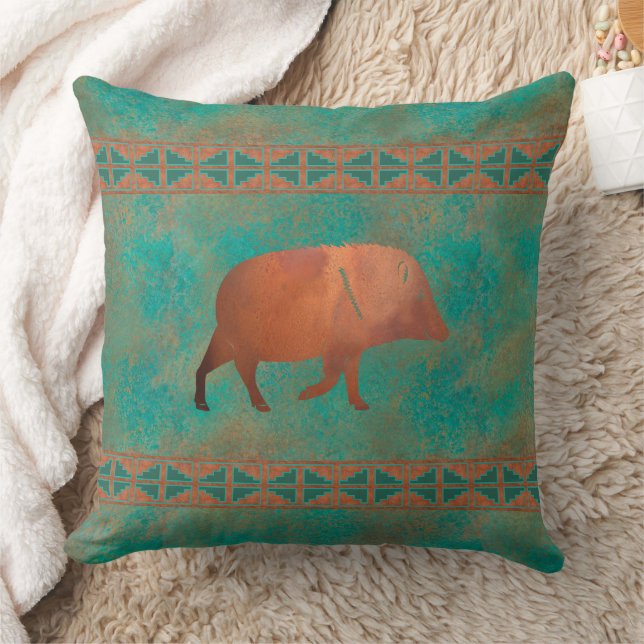 Coussin Sud-ouest Javelina Daddy Cuivre Motif Turquoise 20 (Couverture)