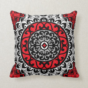 Coussin Sud-Ouest Sun Mandala, Rouge, Noir et Blanc