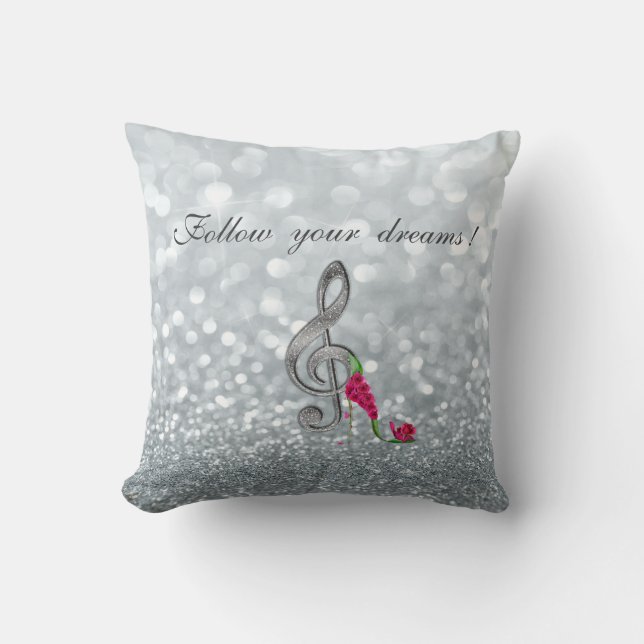 Coussin Suivez vos rêves, Pailleté, Talons, Clé de violon (Recto)