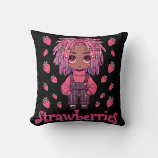 Coussin Sullen aux fraises : Kawaii peau foncée Anime Boy