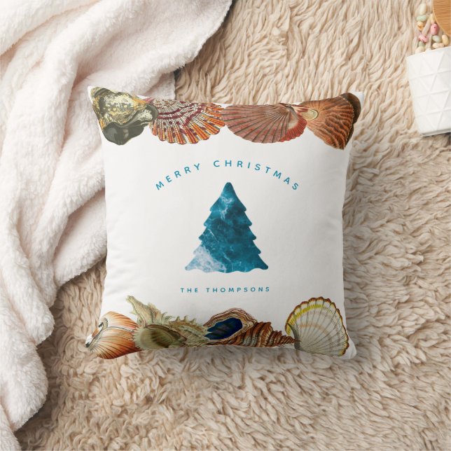 Coussin Summer Christmas Beach Seashell Nom personnalisé (Couverture)