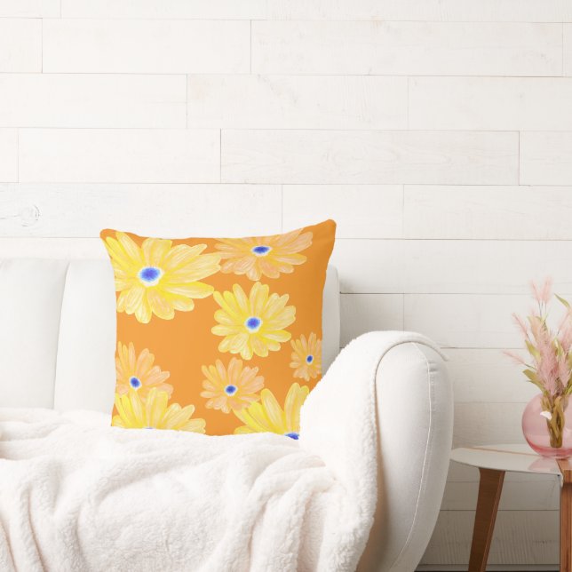 Coussin Summer Turquoise Yellow Floral Throw Pillow (Canapé)