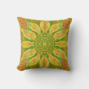 Coussin Sun Flower bohème floral art jaune vert orange