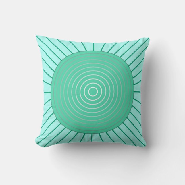 Coussin Sunburst géométrique moderne - Aqua et Seafoam Gre (Recto)