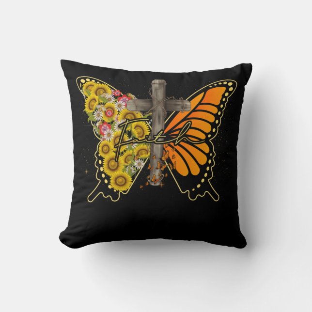 Coussin Sunflower Butfly Faithcross Christian (Recto)