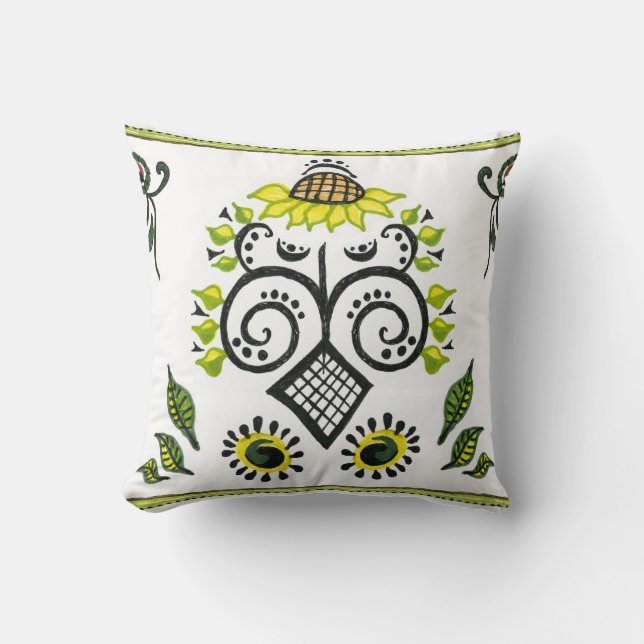 Coussin Sunflower Folk Motif par Alexandra Cook (Recto)
