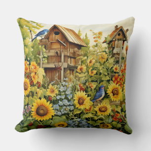 Coussin Sunflower Garden Bird Maisons Oiseaux bleus