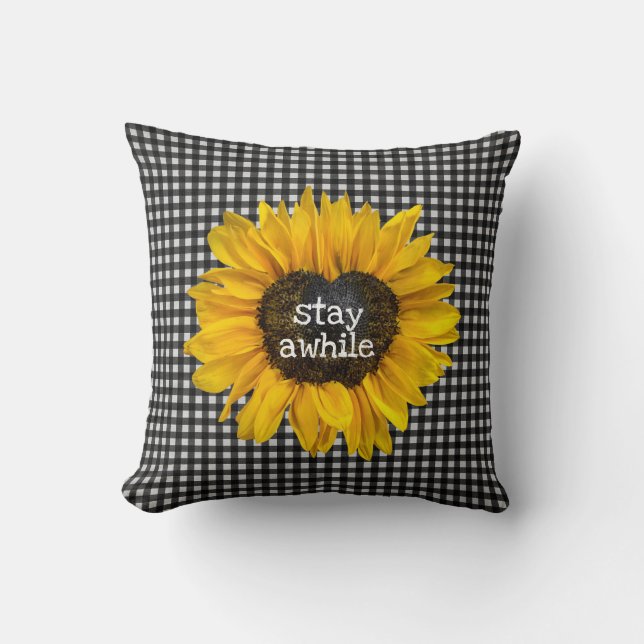 Coussin Sunflower Heart sur En vichy (Recto)
