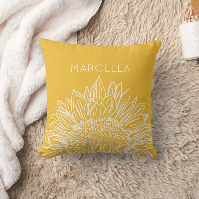 Coussin Sunflower Sketch Nom personnalisé moderne (Couverture)