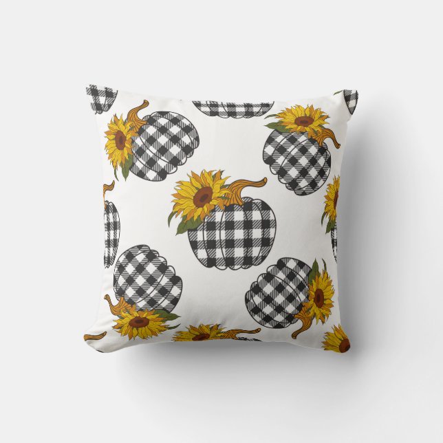 Coussin Sunflowers Plaid Citrouille sans couture motif. Fa (Recto)