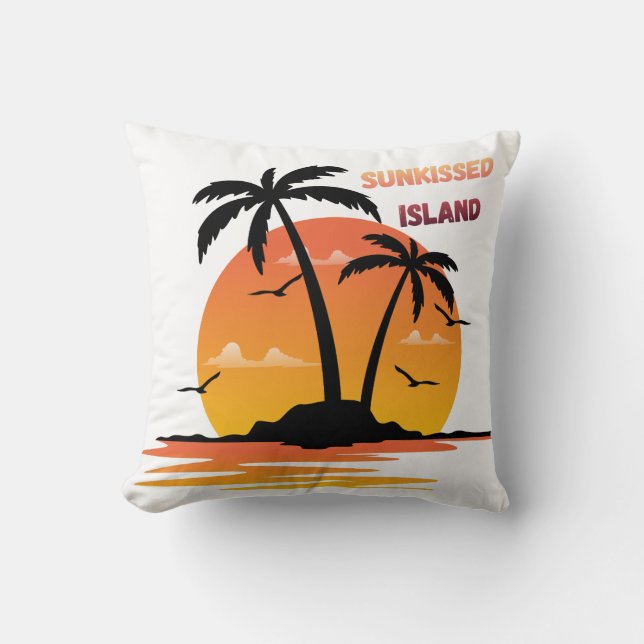 Coussin Sunkissed Island Retro Sunset Palm Tree Throw Pill (Recto)