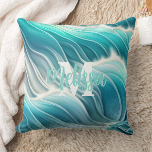 Coussin Sunny Pastel Ocean Waves Monogramme