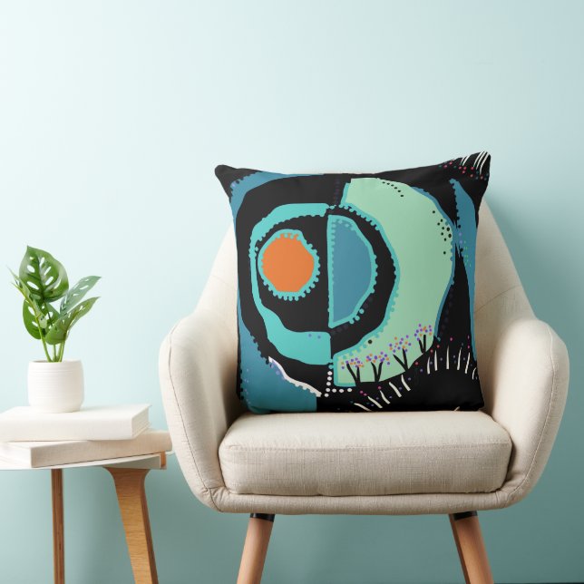 Coussin Sunrise Ethnic Circle - Turquoise Black Orange (Chaise)