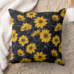 Coussin Sunroot, tournesol sauvage en jaune et bleu