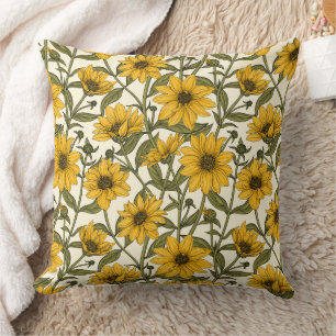 Coussin Sunroot, tournesol sauvage sur blanc