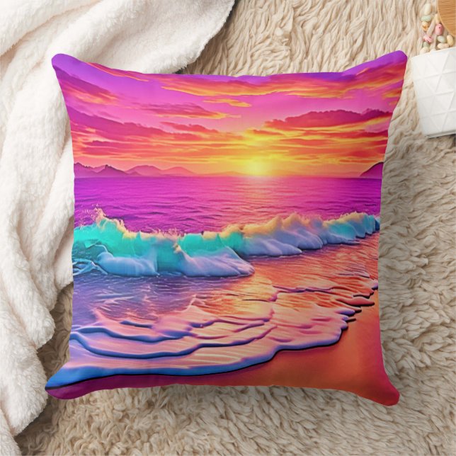 Coussin Sunset Beach Waves Design (Couverture)