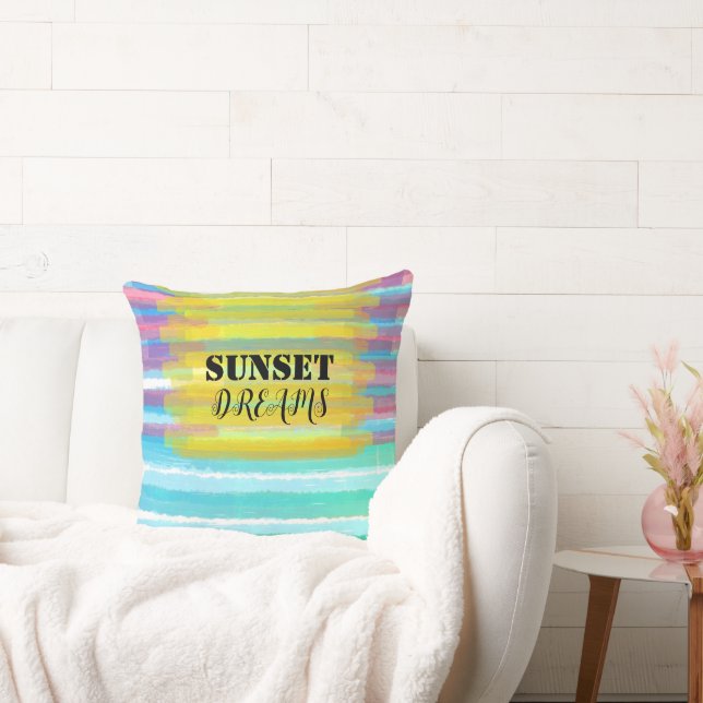 Coussin Sunset Dreams Turquoise Watercolor Stripes (Canapé)