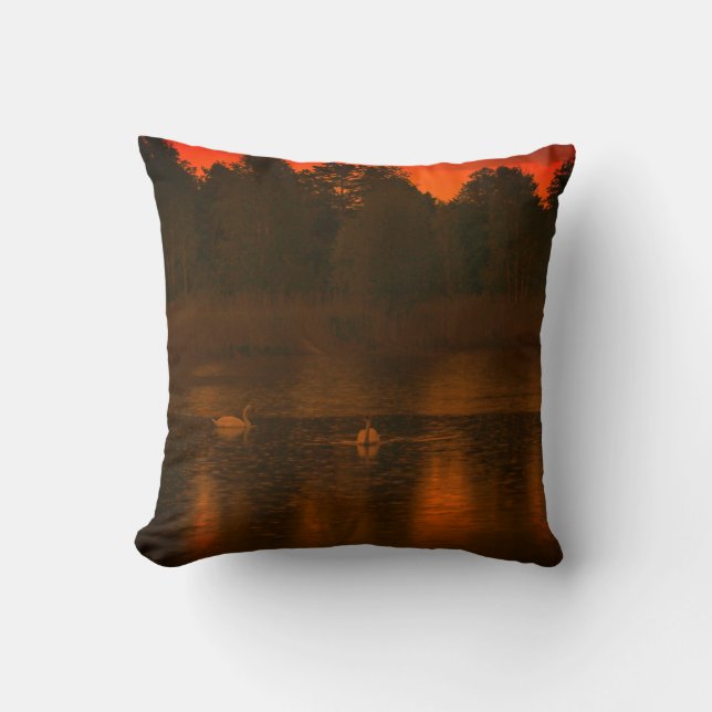 Coussin Sunset Lake Rain Swans Nature Paysage (Recto)