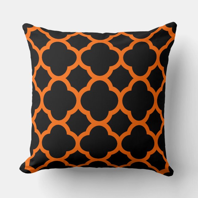 Coussin Sunset Orange et Black Quatrefoil Motif (Recto)