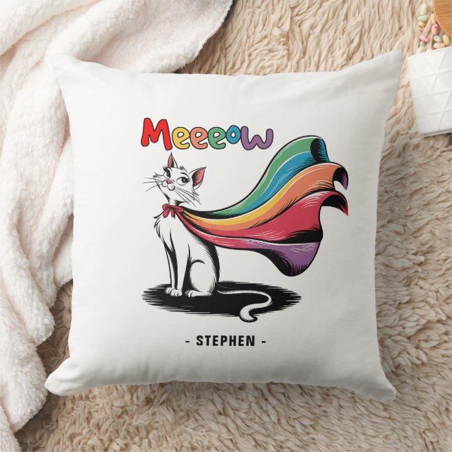Coussin Super Cat Meeeow - Rainbow Cape Pride Cat (Couverture)