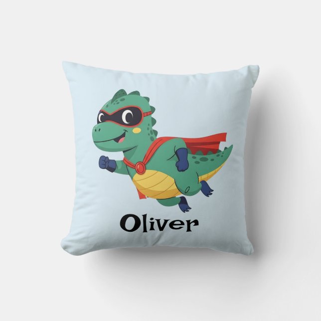 Coussin Super Dino Héros – T-Rex volant mignon avec cape (Recto)
