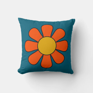 Coussin Super Fleur Bleu Orange les années 70 Floral