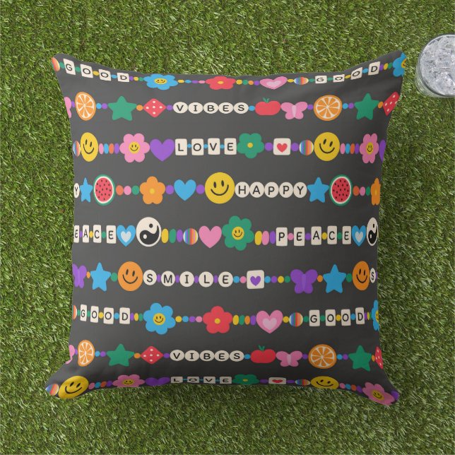 Coussin Super Good Vibes Love Smile Perles rétro (Herbe)