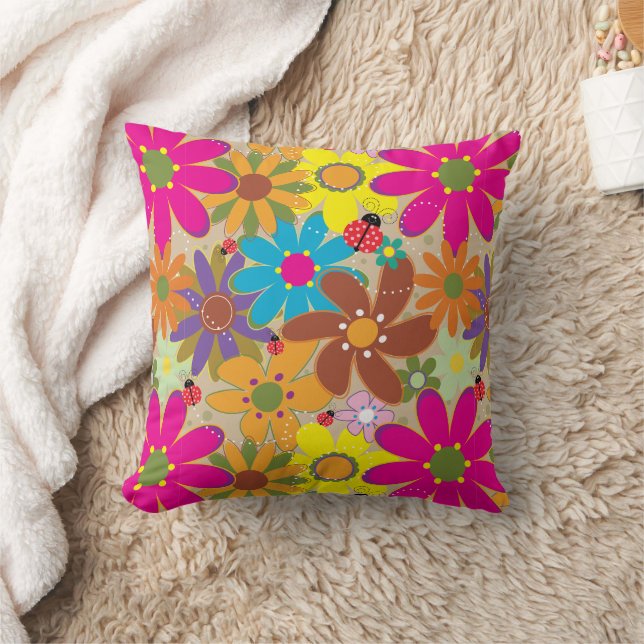 Coussin Super les années 70 Hippie Floral Retro Puissance  (Couverture)