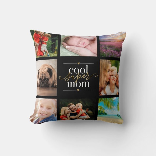 Coussin Super Maman Cool 8 Collage Photo Noir Et Or (Recto)