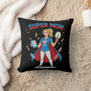 Coussin Super Maman Infirmière Super-héroïne Typographie