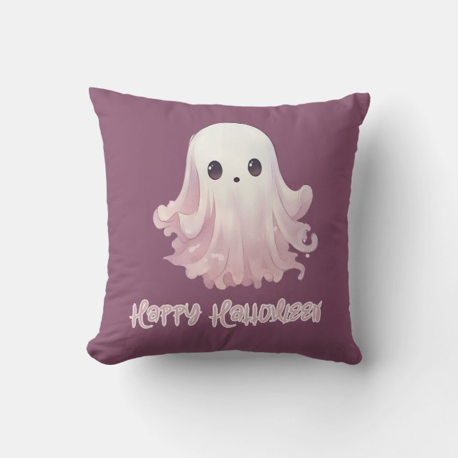 Coussin Super Mignon Fantôme Violet Joyeux Halloween (Recto)