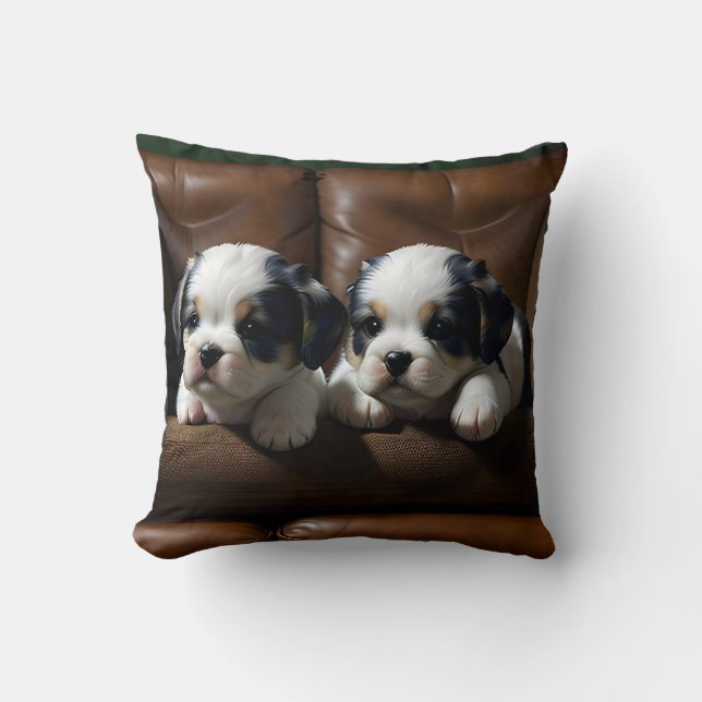 Coussin Super mignonne chiots sur le canapé 1 (Recto)