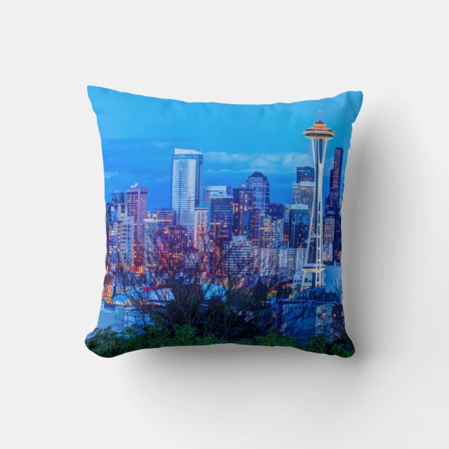Coussin Super Moon se levant près de la skyline de Seattle (Recto)