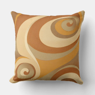 Coussin Super Orange Gold Brown Mid-Century Modern Swirl