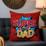 Coussin Super Papa Mustache Grunge moderne<br><div class="desc">Super Dad Mustache Modern Grunge Throw Pillows présente le texte "Super Papa" dans la typographie moderne rouge et jaune sur un arrière - plan grunge bleu et rouge accentué d'une moustache. Cadeaux pour papa pour anniversaire,  Fête des pères,  Noël,  vacances et plus encore. Créé par Evco Studio www.zazzle.com/store/evcostudio</div>