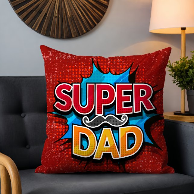 Coussin Super Papa Mustache Grunge moderne (Créateur téléchargé)