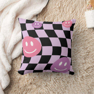 Coussin Super psychédélique Retro Smiley Checkerboard,