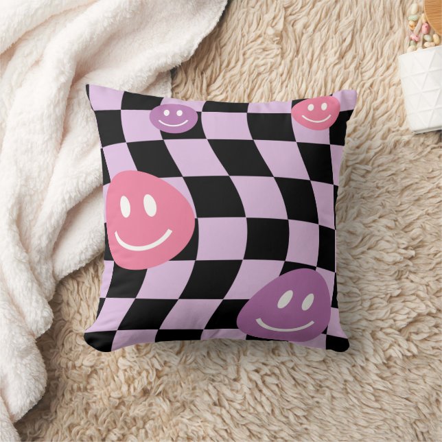 Coussin Super psychédélique Retro Smiley Checkerboard, (Couverture)