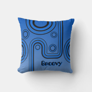 Coussin Super Retro 1960 Design linéaire bleu et noir