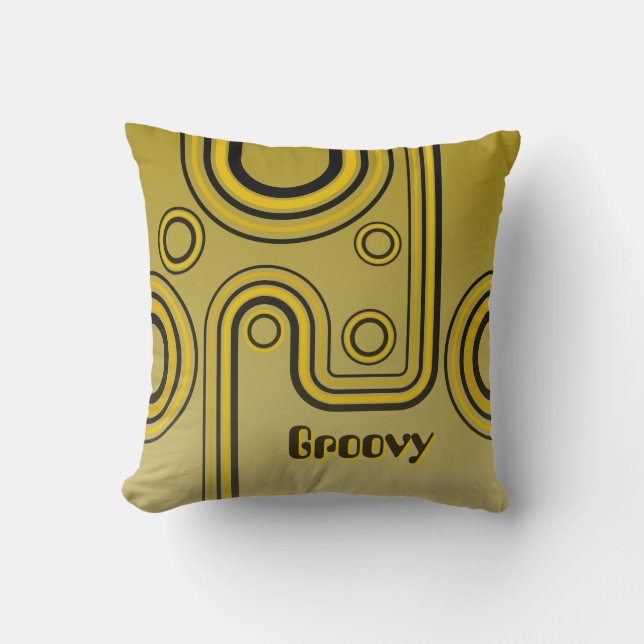 Coussin Super Retro années 1960 Design linéaire Jaune et n (Recto)