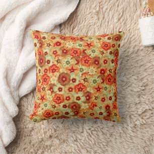 Coussin Super Retro Orange Hippie Fleurs Motif