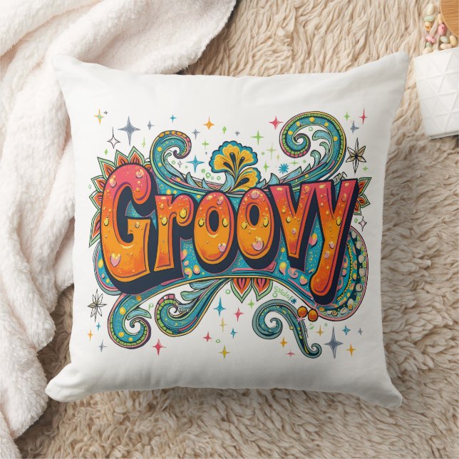Coussin Super Retro Psychedelic les années 70 Funky Hippie (Couverture)