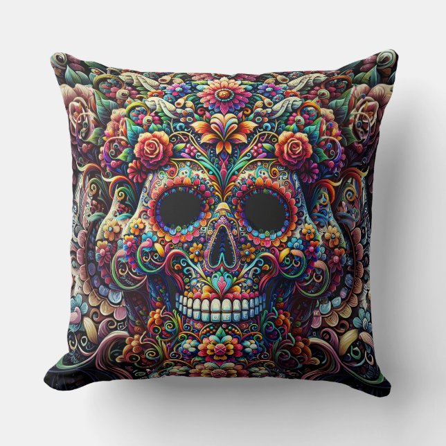Coussin Super Sugar Skull floral vibrant (Recto)
