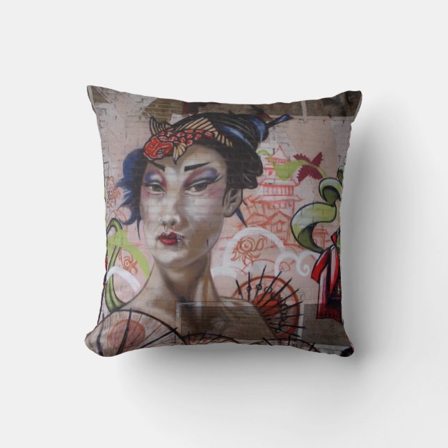 Coussin Superbe Geisha Graffiti street art (Recto)