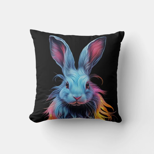 Coussin Superbe Lapin Bleu en feu (Recto)